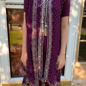 Purple Gown, with chori daar pajama and dupatta